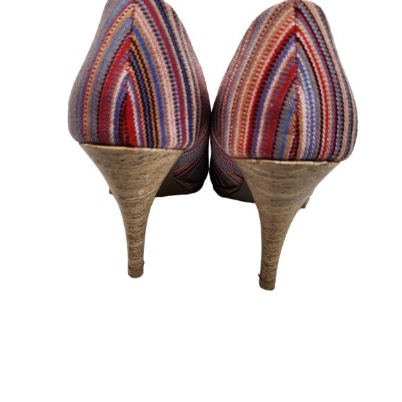 Sam & Libby Pumps Sz 9 Peeptoe Striped Colorful Pump Heels - Picture 5 of 12